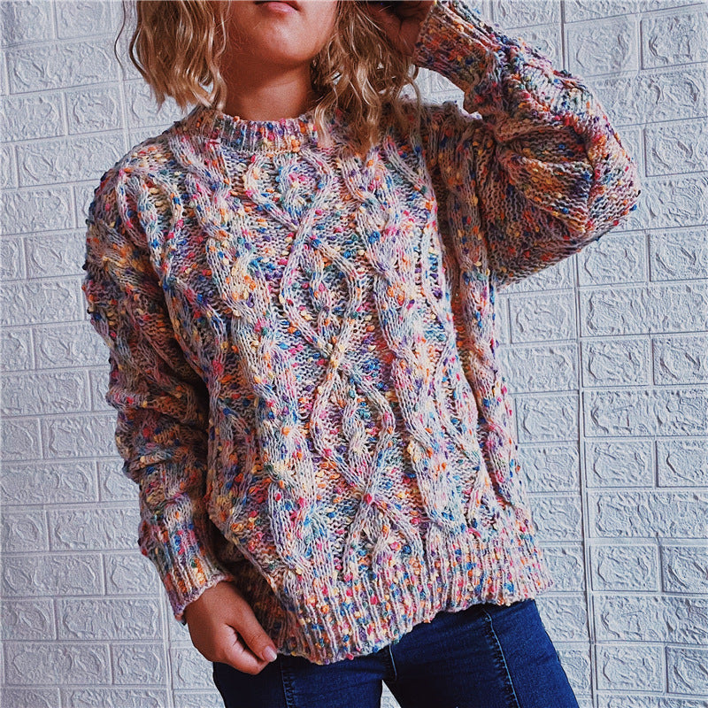 Damen grob gestrickter Pullover mit bunten Akzenten und lässigem Schnitt Drune