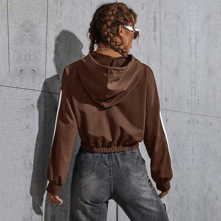 Damen Cropped Hoodie mit Bärchen-Print und Streifen Drune