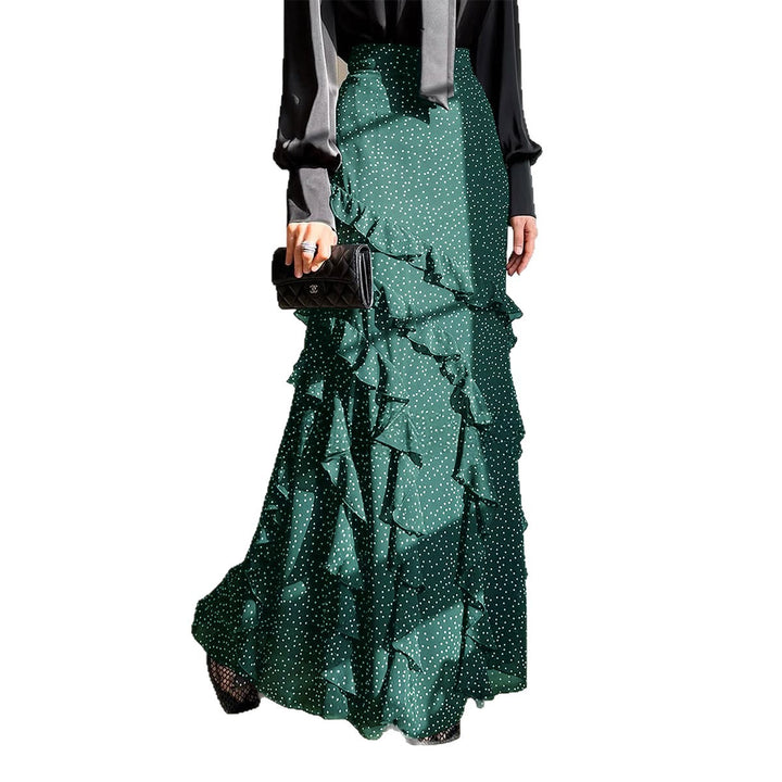 Damen nan Maxirock mit hohem Taillenbund, asymmetrischen Volants und fließender Chiffon‑Optik Drune