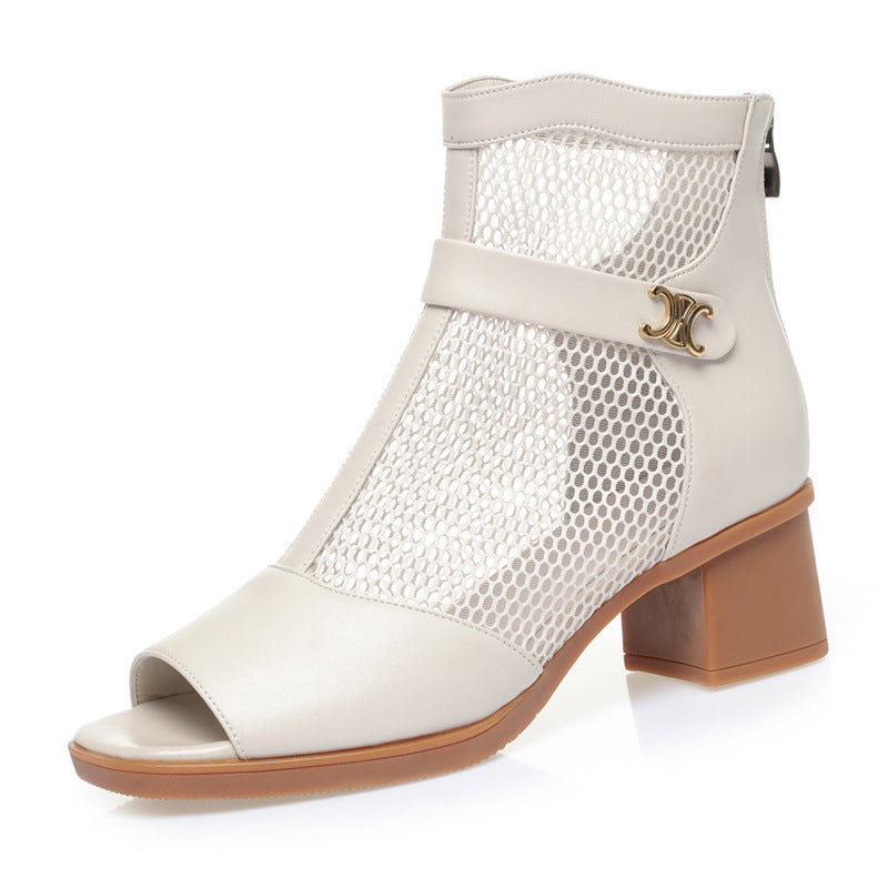 Damen Modische Ankle Boots mit luftiger Netzstruktur und eleganter Schnalle Drune
