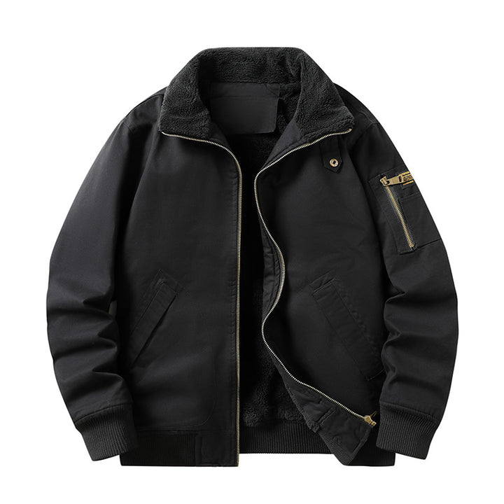 Herren bequeme Fleecejacke mit Kunstfellkragen Drune