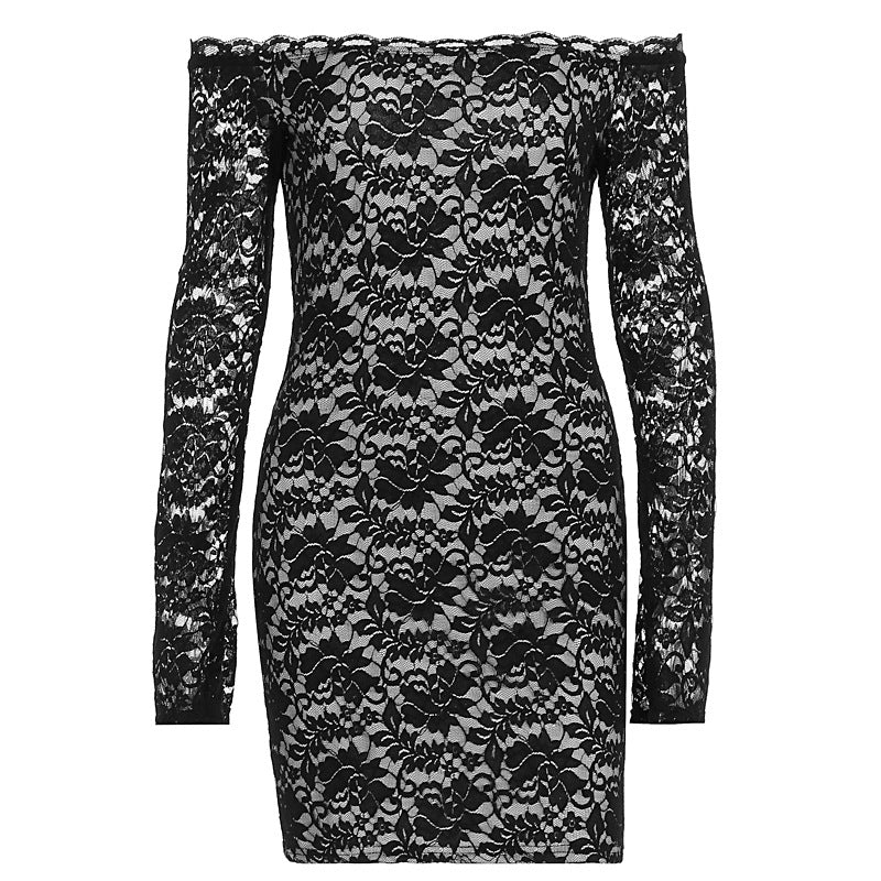 Damen Spitzenkleid mit schulterfreiem Design und langem Arm Drune