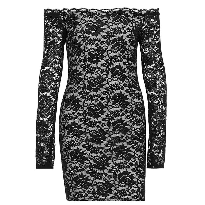 Damen Spitzenkleid mit schulterfreiem Design und langem Arm Drune