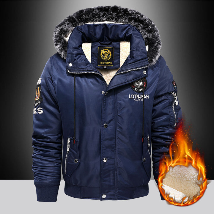 Herren nan wattierte Thermo-Bomberjacke mit Sherpa-Innenfutter, abnehmbarer Kunstfellkapuze und wasserabweisender Nylonaußenhülle Drune