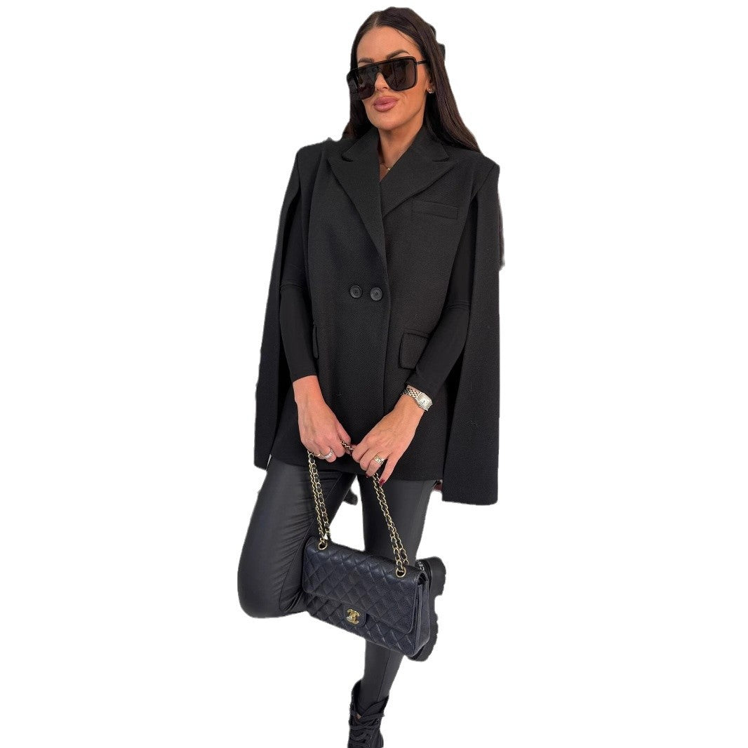 Damen Eleganter Cape-Blazer mit doppelter Knopfleiste und klaren Linien Drune