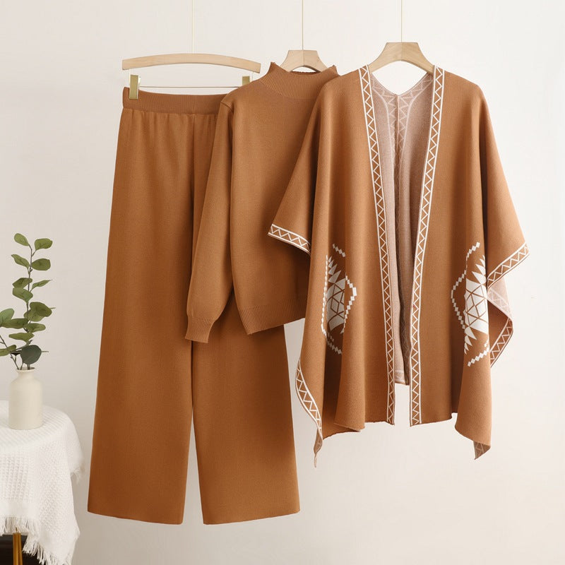 Damen Strick-Loungewear-Set mit außergewöhnlichem Poncho-Stil Drune