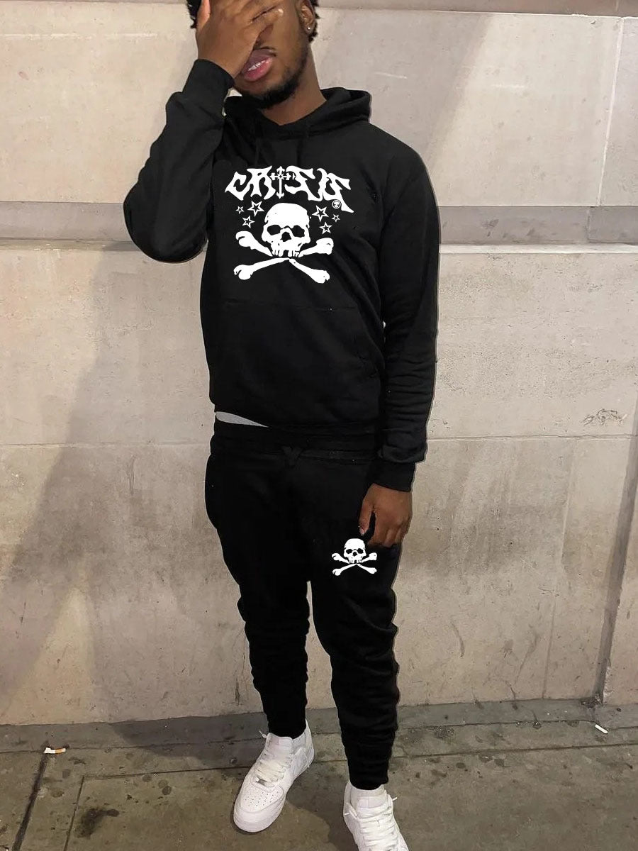 Herren Hoodie und Jogginghose Set mit auffälligem Totenkopf-Design Drune