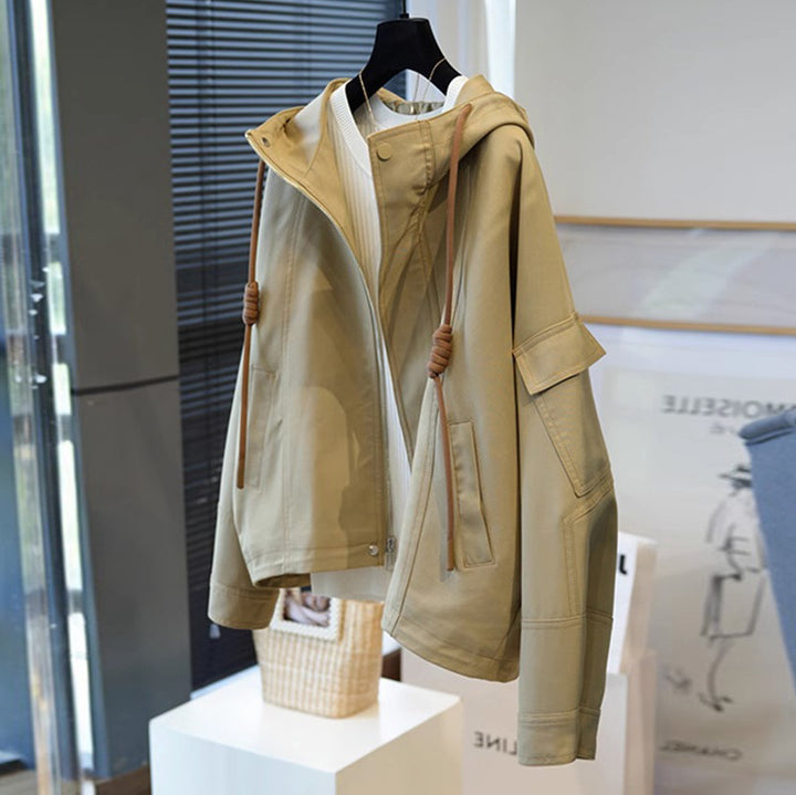 Damen Oversize-Utility-Jacke mit Kapuze, Kordelzug und aufgesetzten Taschen Drune
