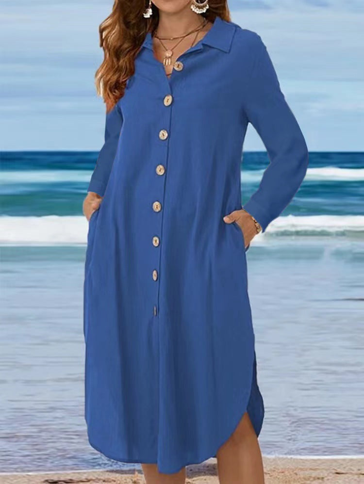 Damen Hemdkleid mit Knopfleiste und Seitenschlitzen Drune