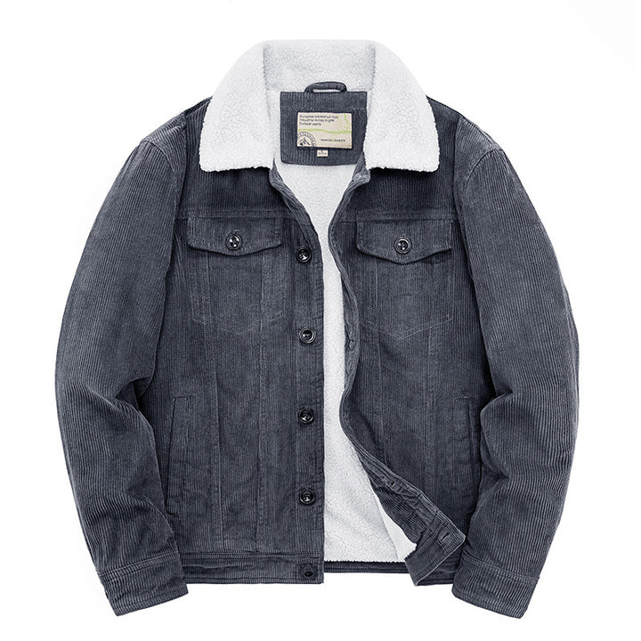 Herren Feincord-Truckerjacke mit komplettem Teddyfleecefutter und Hemdkragen Drune