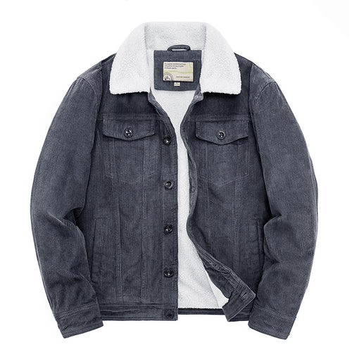 Herren Feincord-Truckerjacke mit komplettem Teddyfleecefutter und Hemdkragen Drune