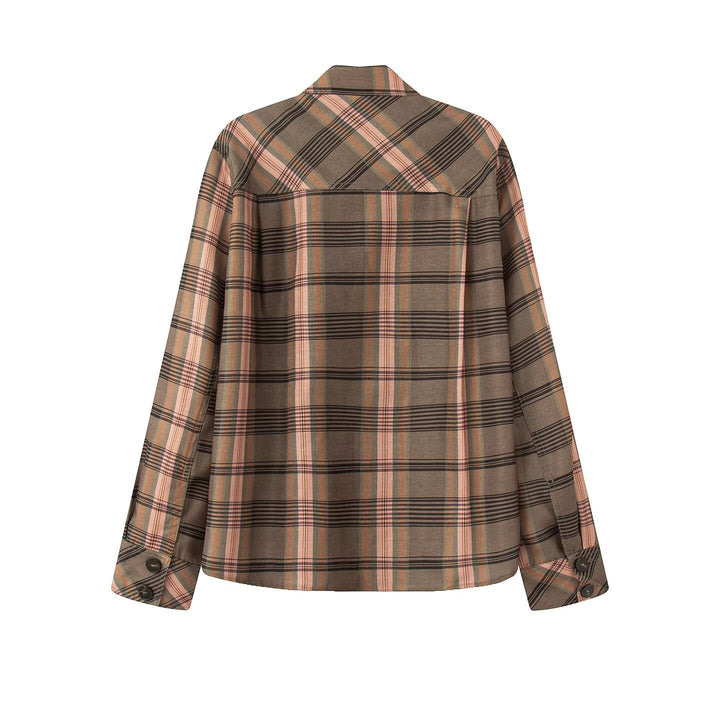 Damen Asymmetrische Cape-Bluse im Karo-Muster mit Stehkragen und Knopfverschluss Drune