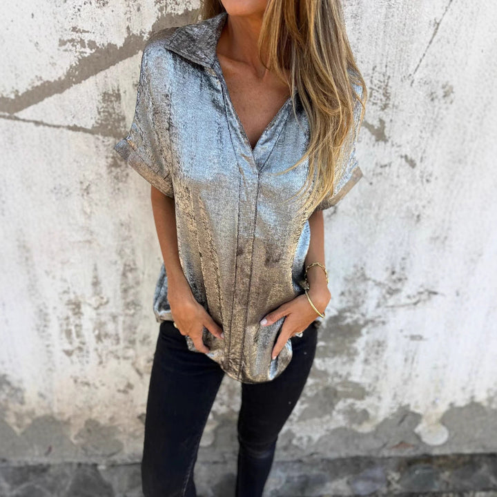 Damen Elegante Satinbluse mit glänzendem Finish und lässigem Schnitt Drune