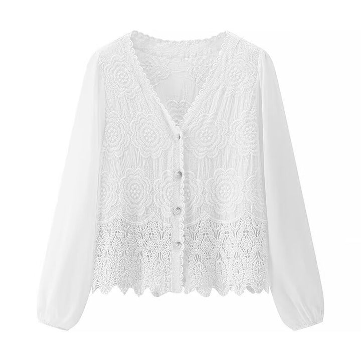 Damen Spitzenbluse mit eleganten Knöpfen Drune