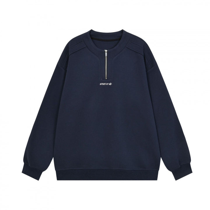 Unisex Oversize-Sweatshirt mit halbem Reißverschluss und geripptem Saum Drune