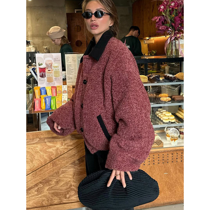 Damen Oversized Wolljacke mit eleganter Knopfverarbeitung Drune