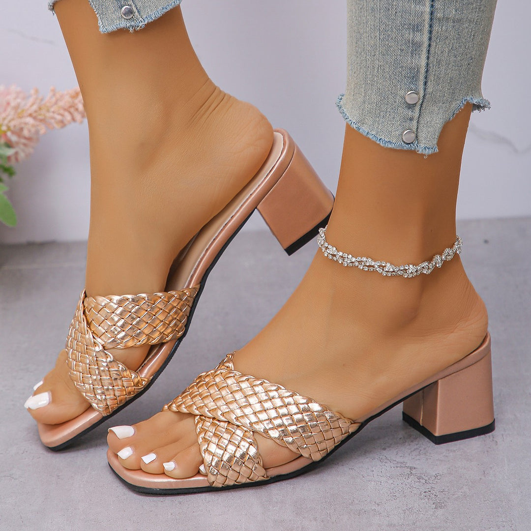 Damen Geflochtene Blockabsatz Riemchensandalen Drune