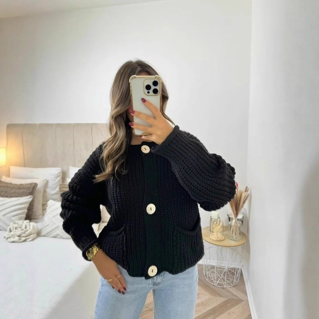 Damen Strickjacke mit dekorativen Knöpfen und praktischen Taschen Drune