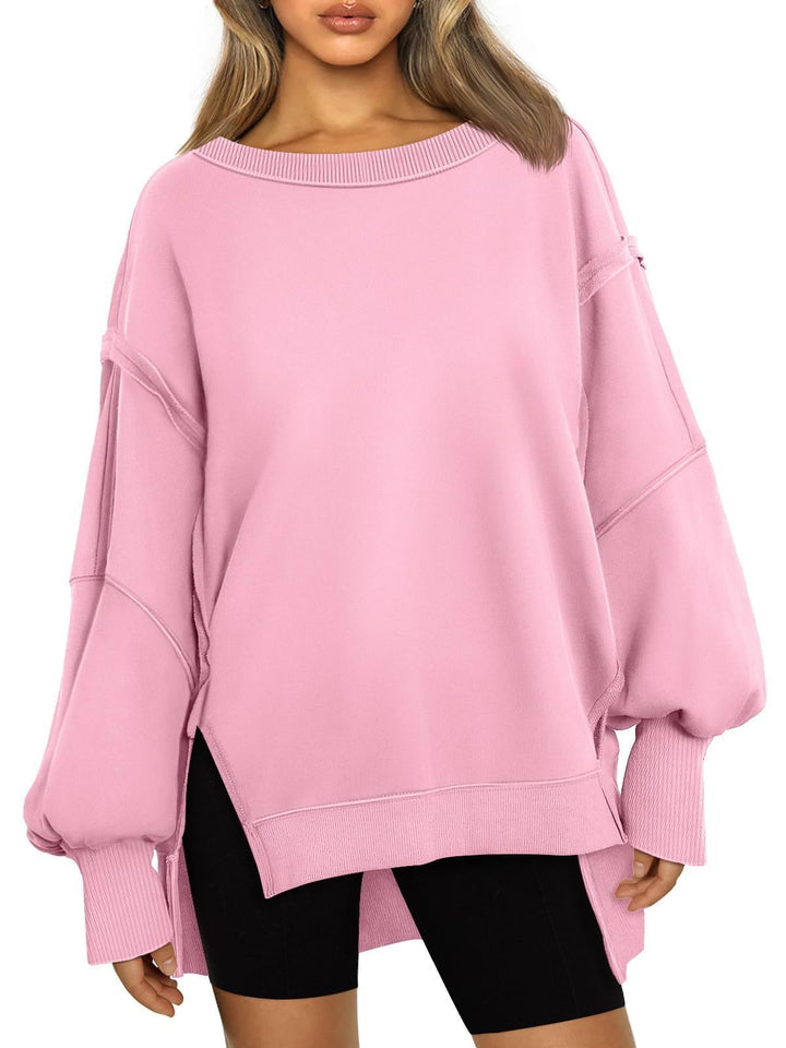 Damen Lässiger Oversize-Sweatshirt mit weitem Kragen und Seitenöffnungen Drune