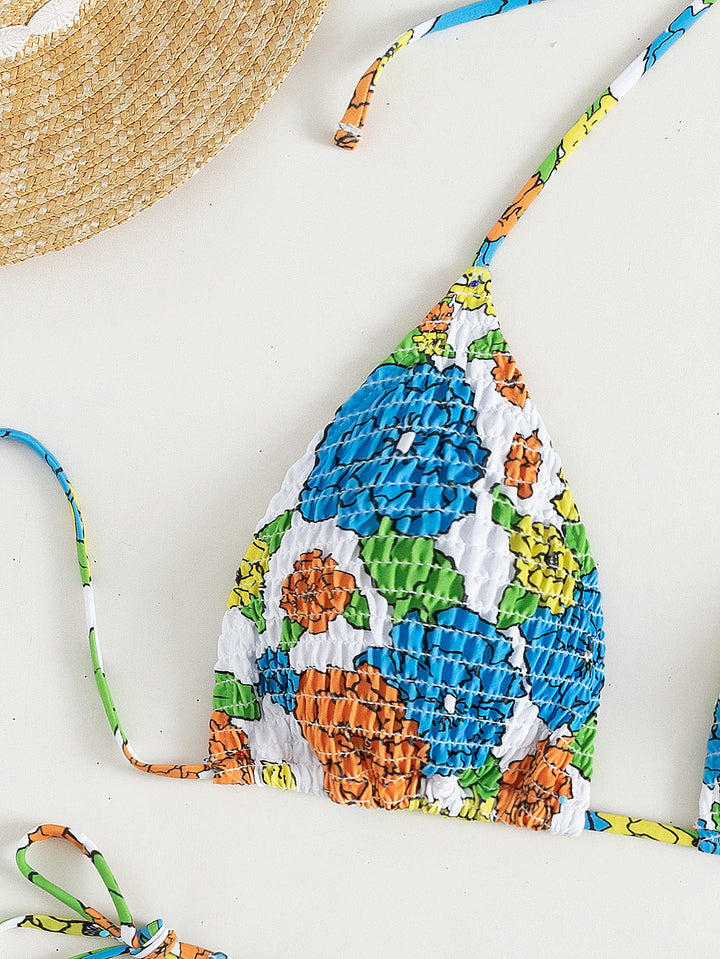 Damen Triangel-Bikini mit floralem Design und verstellbaren Bindebändern Drune