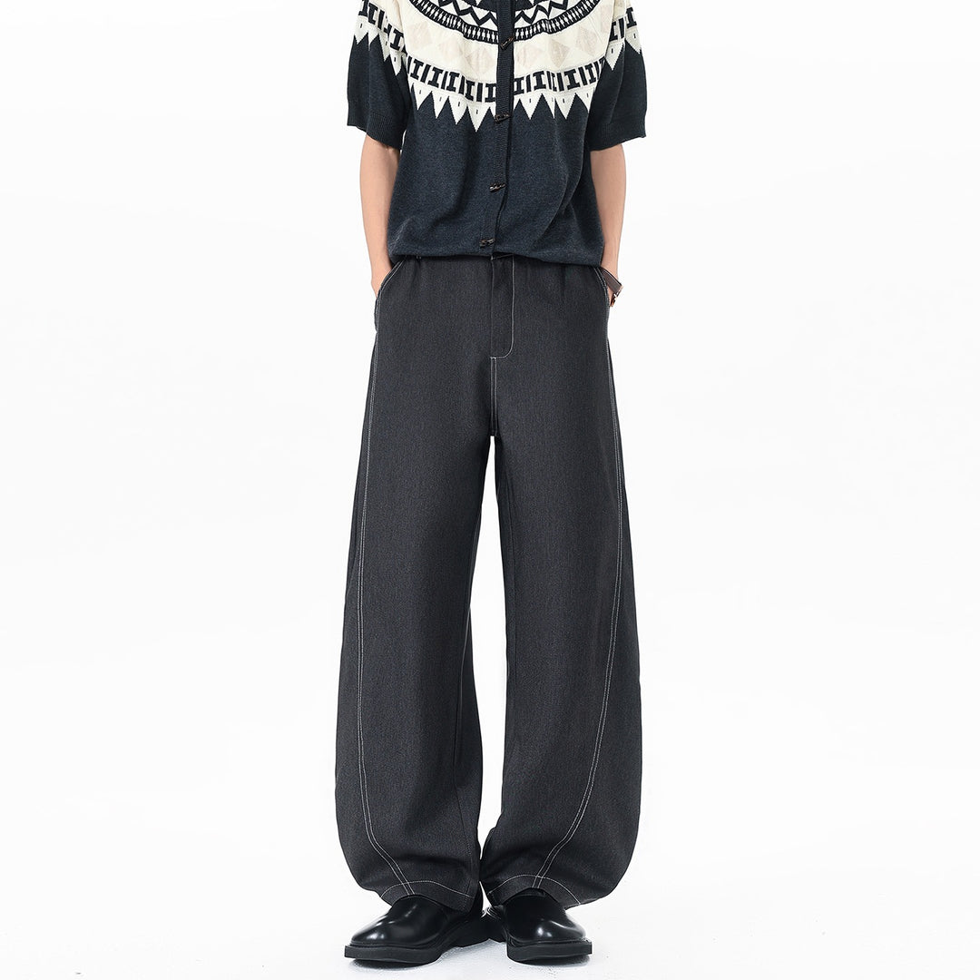 Herren Asymmetrische Zweilagen-Jeanshose mit einer Shorts- und einer Wide‑Leg‑Seite Drune