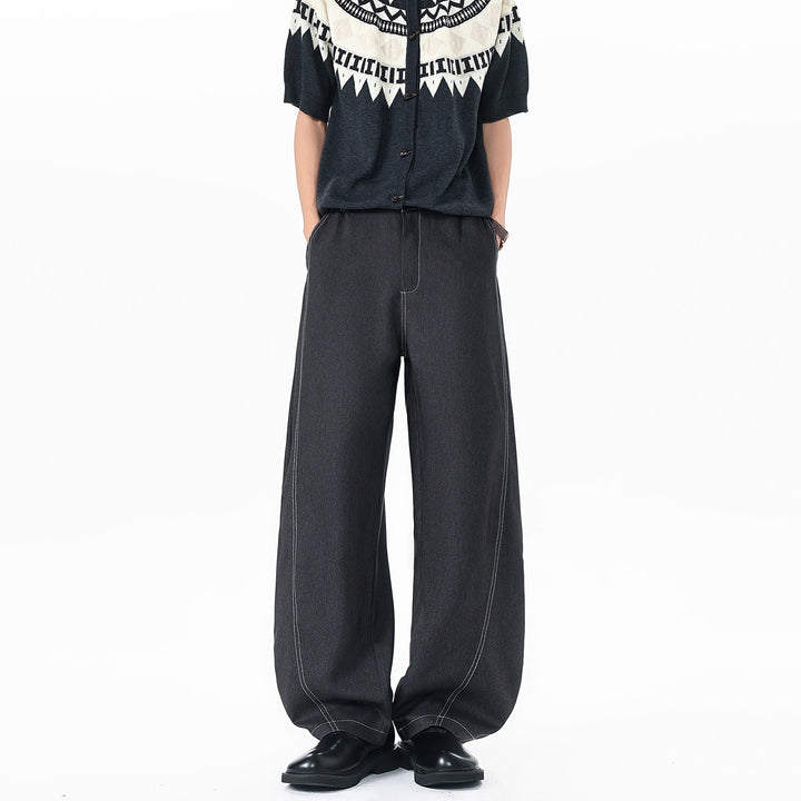 Herren Asymmetrische Zweilagen-Jeanshose mit einer Shorts- und einer Wide‑Leg‑Seite Drune