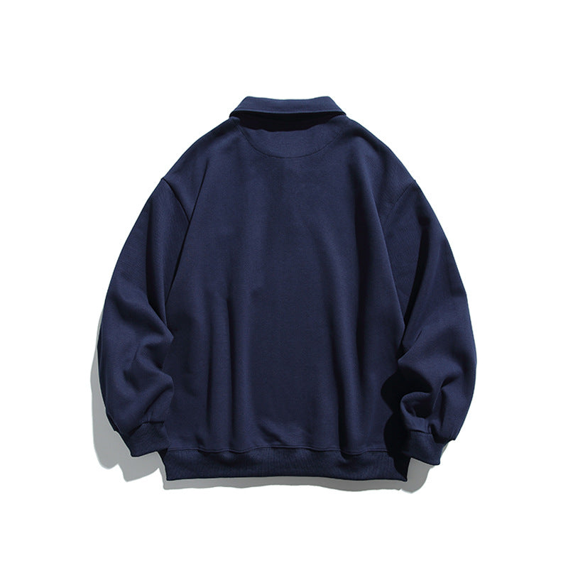 Unisex Oversize-Poloshirt-Sweatshirt mit Brusttasche und Rippsaum Drune