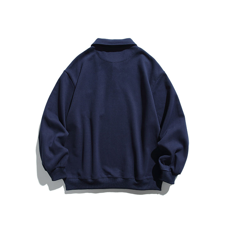 Unisex Oversize-Poloshirt-Sweatshirt mit Brusttasche und Rippsaum Drune