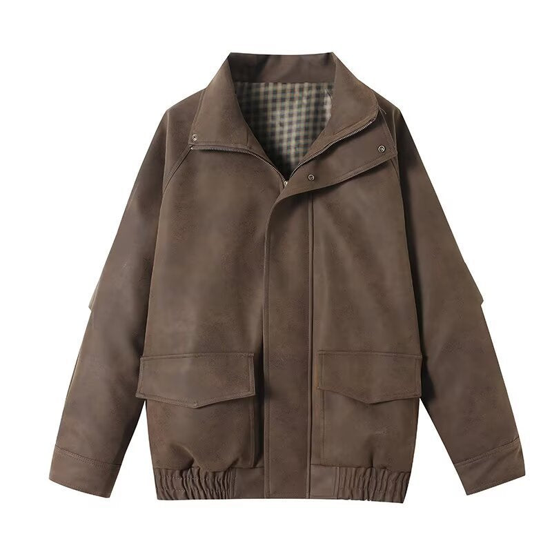 Herren Oversize Fieldjacke aus Veloursoptik mit hohem Kragen, Pattentaschen und elastischem Saum Drune