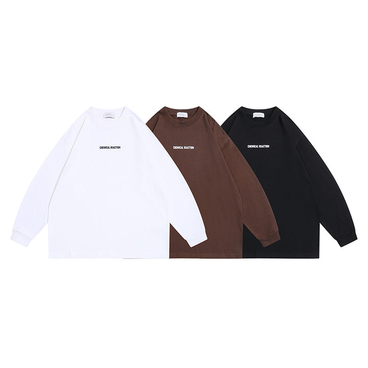 Unisex Oversize-Langarmshirt aus Baumwollmischung mit kleinem Brustprint und gerippten Bündchen Drune