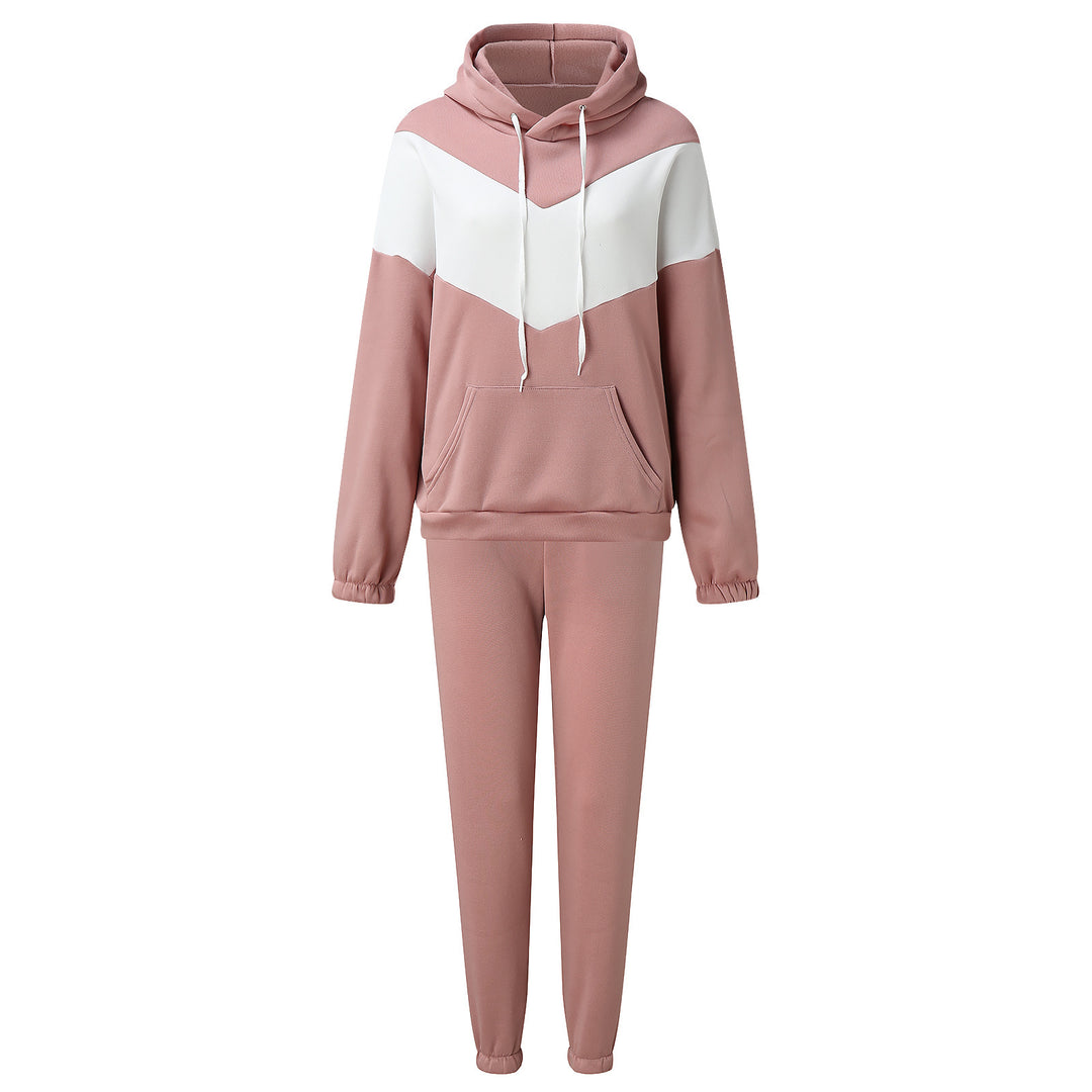 Damen zweiteiliges Loungewear-Set mit Chevron-Kapuzenpullover und taillierter Tapered-Jogginghose Drune