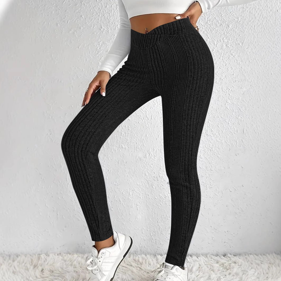 Damen Hochtaillierte Rippstrick-Leggings mit figurformender Passform Drune