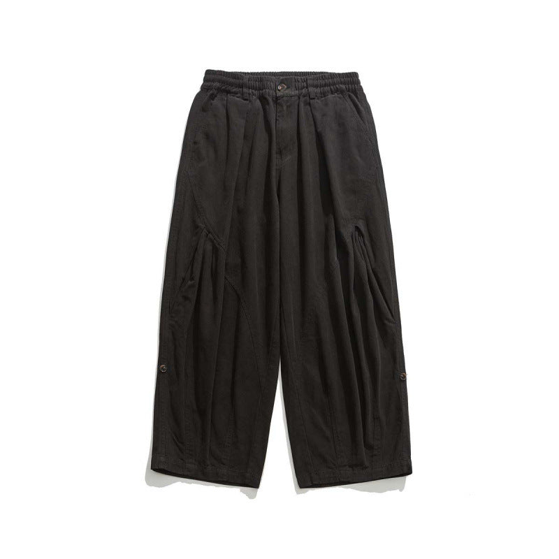 Herren Weite Cropped-Canvas-Hose im Utility‑Look mit elastischem Bund und markanten Falten Drune