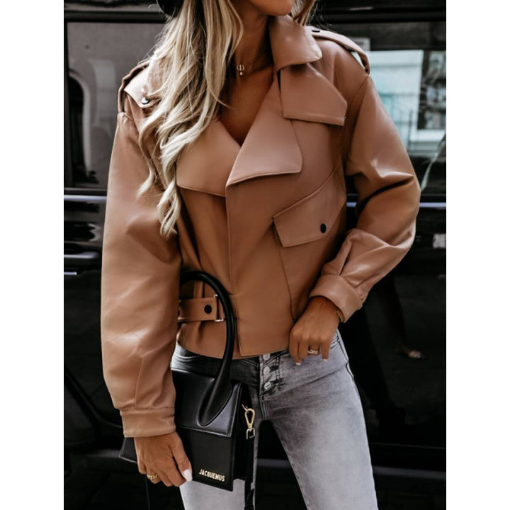 Damen Bikerjacke aus Kunstleder mit eleganter Schnalle und Taschen Drune