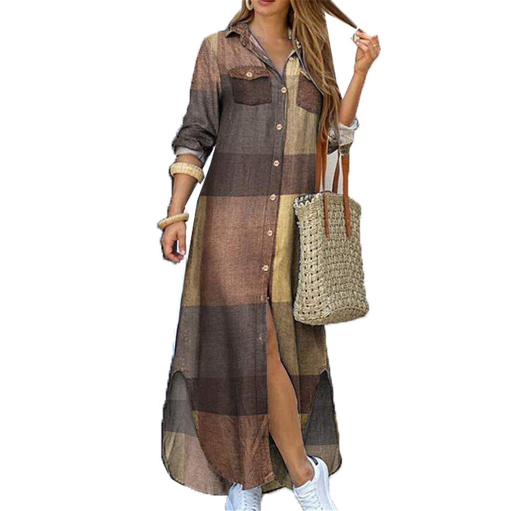 Damen nan langes Hemdkleid mit floralem Muster und seitlichem Schlitz Drune