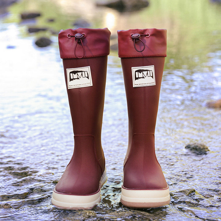 Damen kniehohe wasserdichte Gummistiefel mit verstellbarem Kordelabschluss Drune