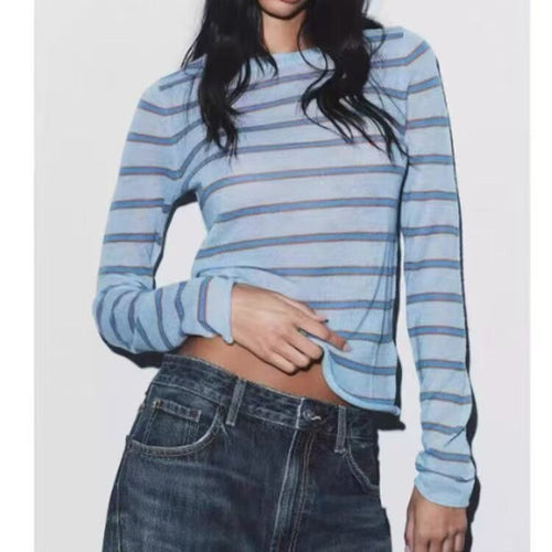 Damen Feinstrick-Pullover im Slim-Fit mit Rundhals und horizontalen Kontraststreifen Drune