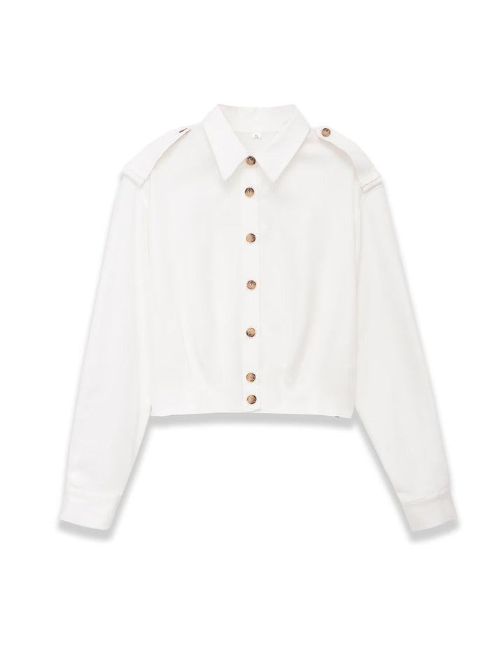 Damen Cropped-Hemdjacke mit Epauletten und taillierenden Abnähern Drune