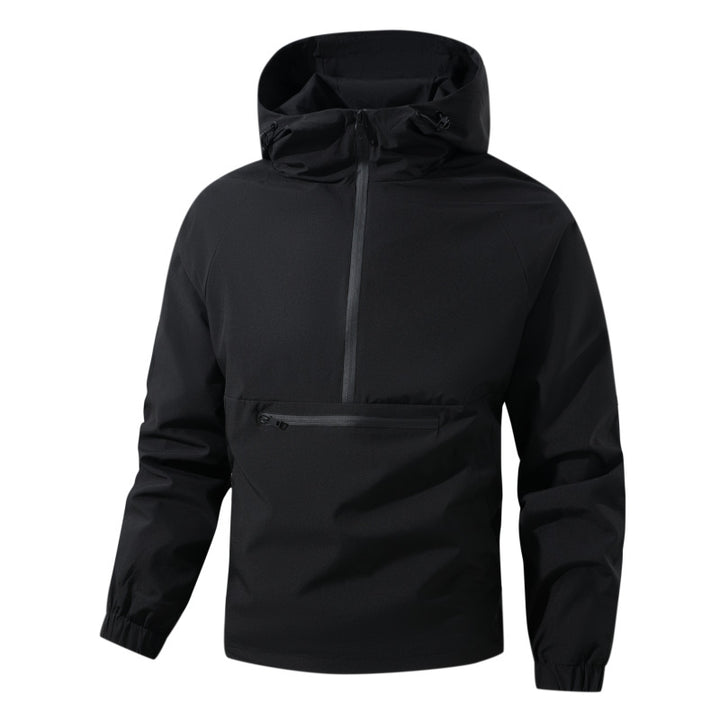 Herren Softshell-Anorak mit Kapuze, halbem Reißverschluss und wasserdichter Fronttasche Drune