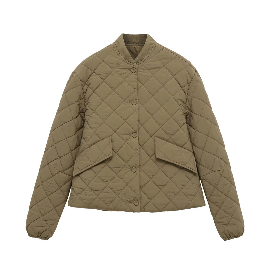 Damen Steppjacke mit Karomuster, kurzem Boxy‑Schnitt und Pattentaschen Drune