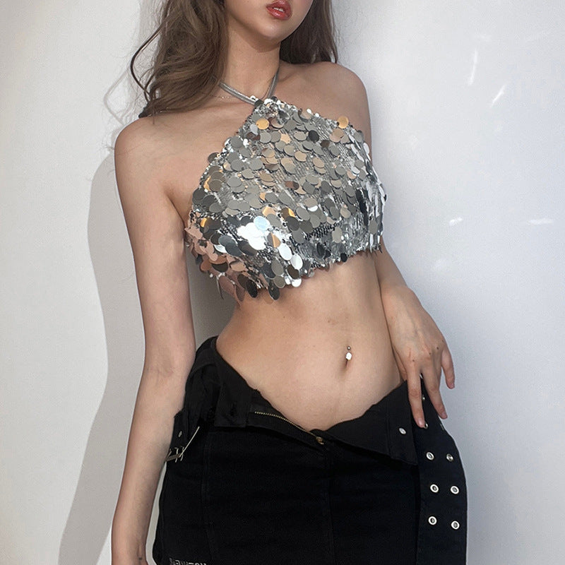 Damen Glitzerndes Crop-Top mit schimmernden Pailletten Drune