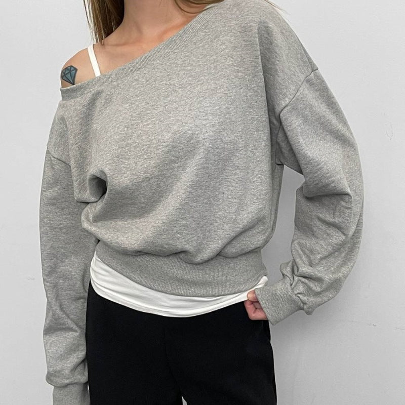Damen lässiger Pullover mit asymmetrischem Ausschnitt Drune
