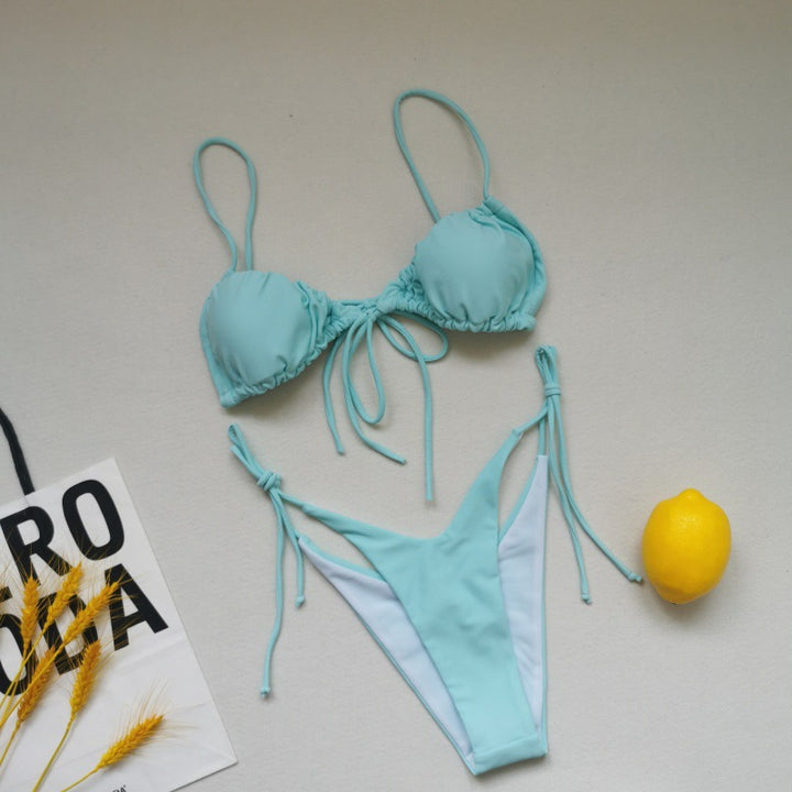 Damen Triangel-Bikini-Set mit verspielten Bindebändern und schickem Farbkontrast Drune
