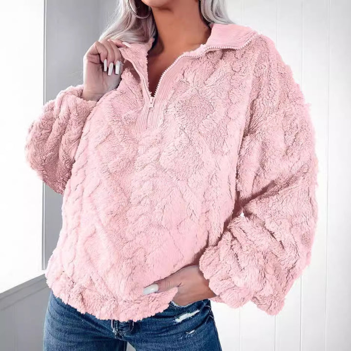 Damen Kuscheliger Fleece-Pullover mit Stehkragen und Reißverschluss Drune