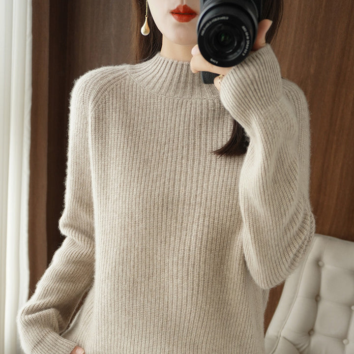 Damen Kurz-Stehkragenpullover aus feinem Feinstrick mit kaschmirähnlicher Weichheit und Raglanärmeln Drune