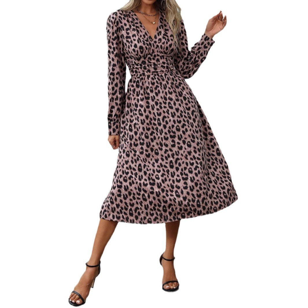 Damen Wickelkleid mit animalischem Print und elegantem V-Ausschnitt Drune