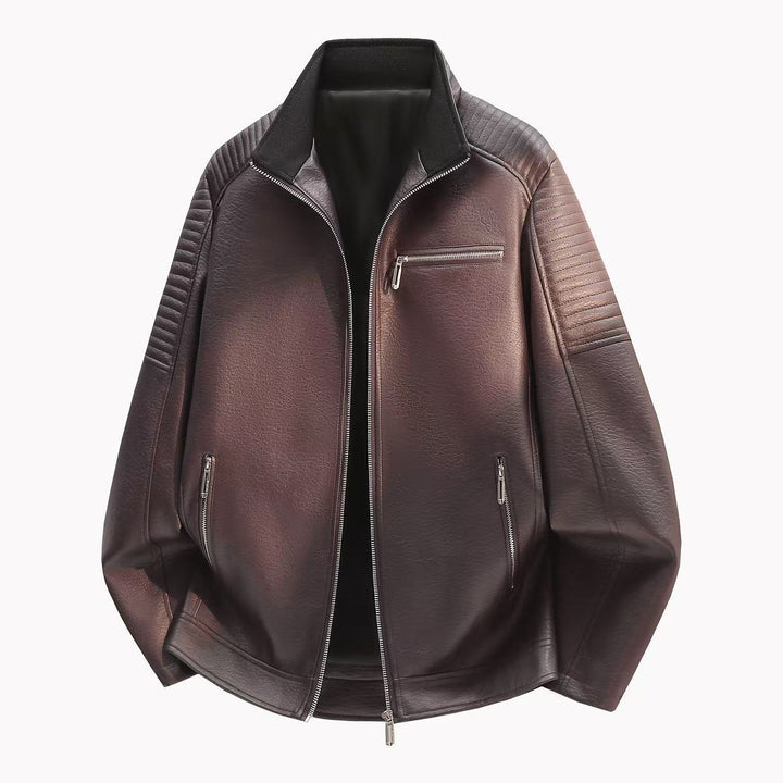 Herren Elegante Lederjacke mit Reißverschlüssen Drune