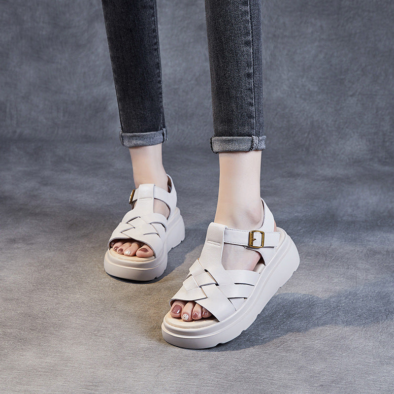 Damen Stilvolle Geflochtene Plateau Sandalen Drune