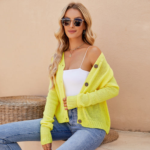 Damen lockerer Strickcardigan mit Knopfdetails und luftiger Struktur Drune