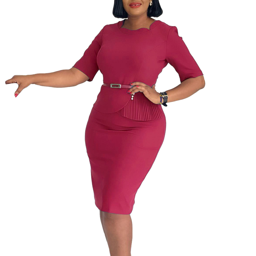 Damen Midi-Kleid mit drapierter Vorderseite und abnehmbaren Taillengürteln Drune
